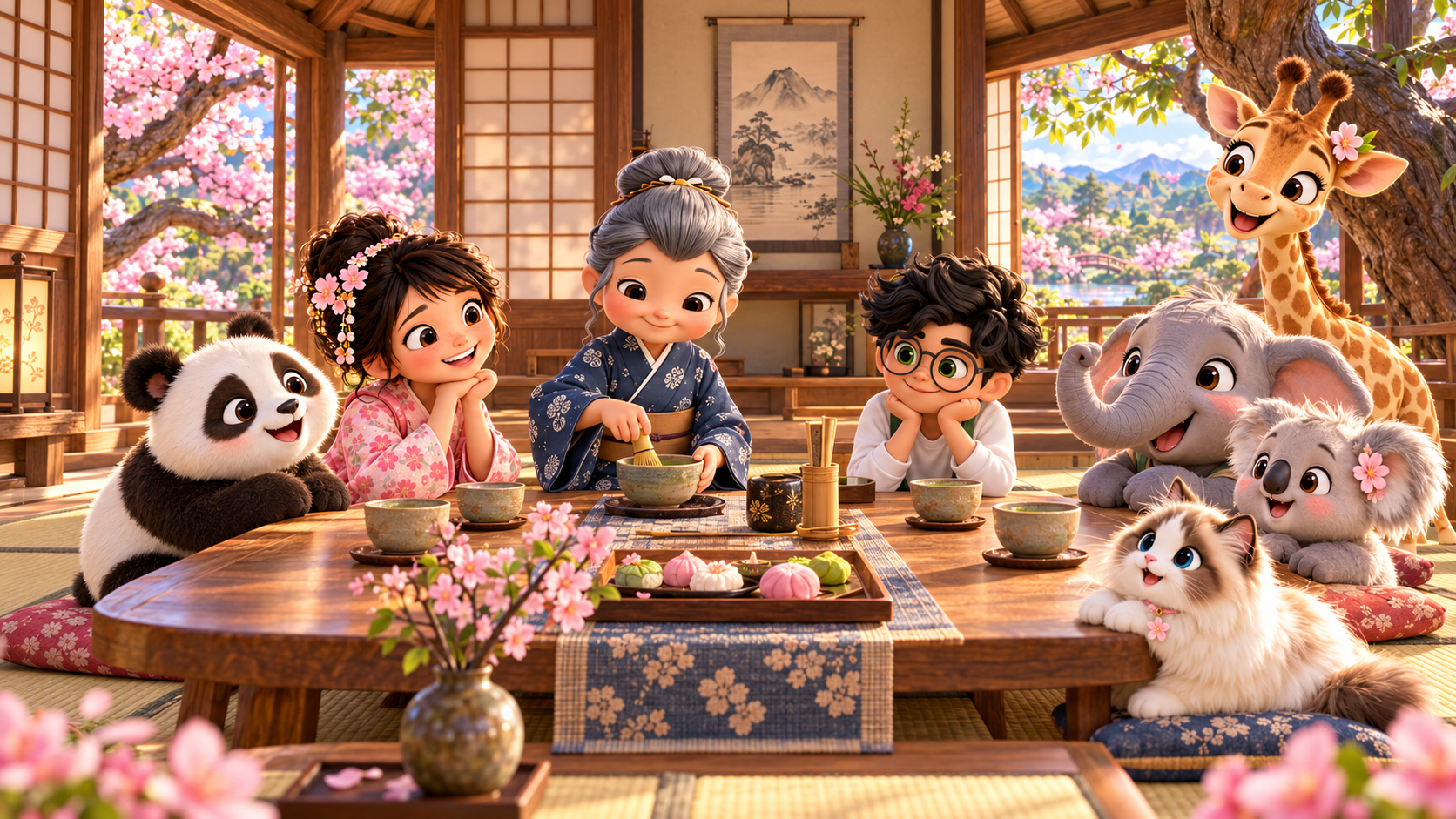 Yumi, Obāchan, and friends sharing the Japanese Tea Ceremony