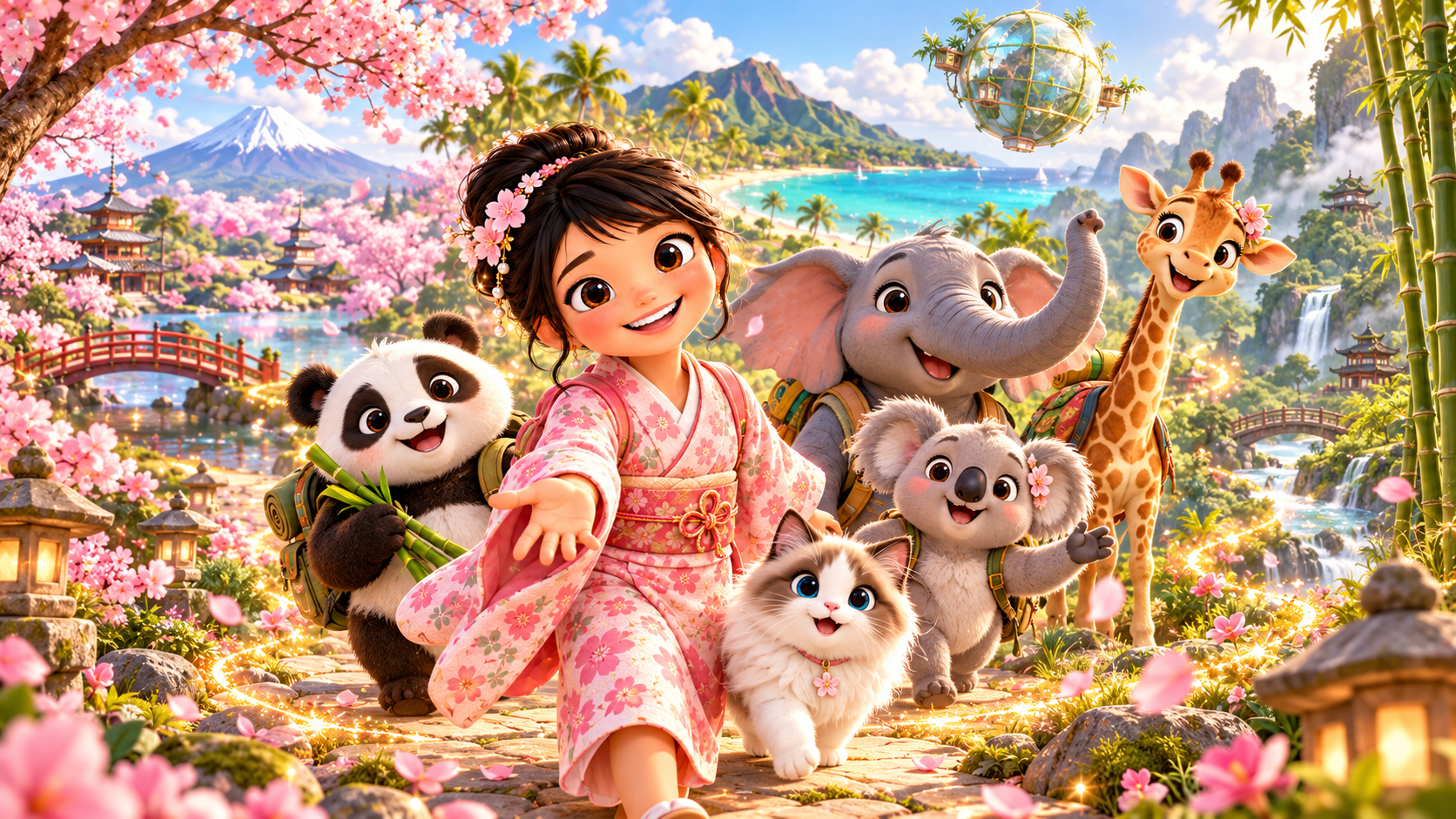 Yumi and her animal friends exploring the world of Yumi’s Universe